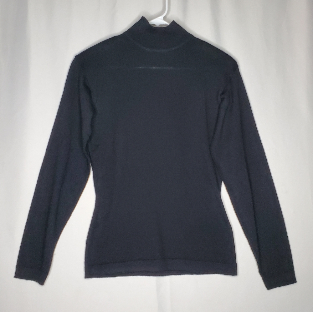 JH Collectibles Vtg Wool Sweater Medium Black Button Mock‎ Neck Quiet Luxury